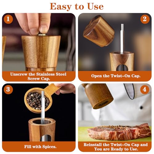 Miniatura 6 de Ghazpmuk 2 Piezas Molinillo De Pimienta, Molinillo De Especias De Madera, Molinillo De Sal Y Pimienta Con Ventana Acrílica Transparente, Molinillo De Sal De Cerámica Ajustable, Para Varias Especias