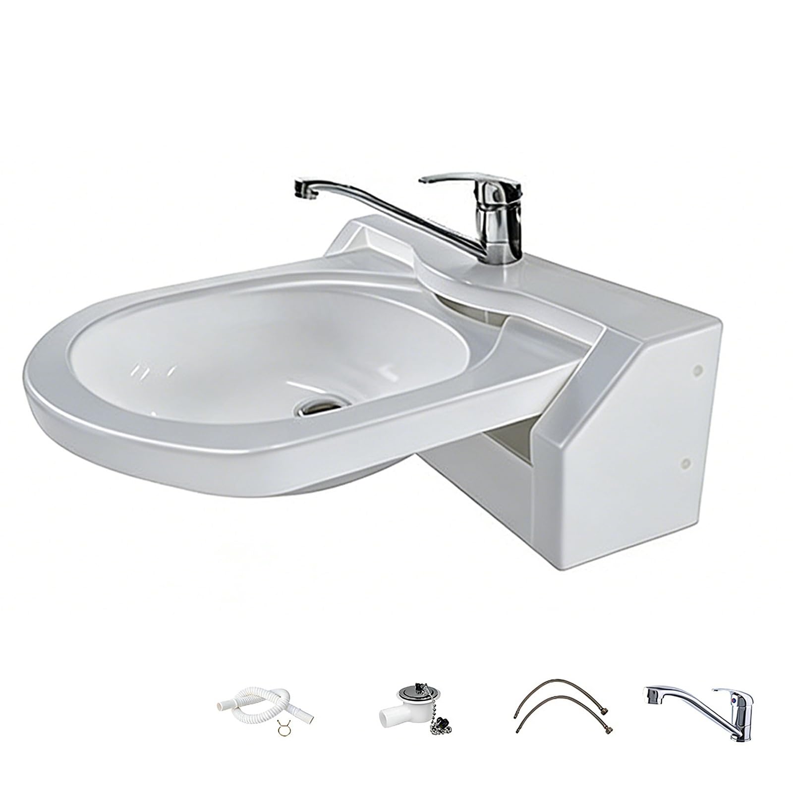 Fregadero Plegable Camping con Grifo de Agua Fría y Caliente, Fregadero Portatil Camping de Pared, Lavabo Caravana de Acrílico para Cocina de Caravana