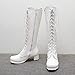 LYYSKY Women Fashion Chunky High Heels Lace Up Mid Calf Boots Side Zipper Platform Round Toe Knee High Boots Cosplay Lolita Princess Shoes