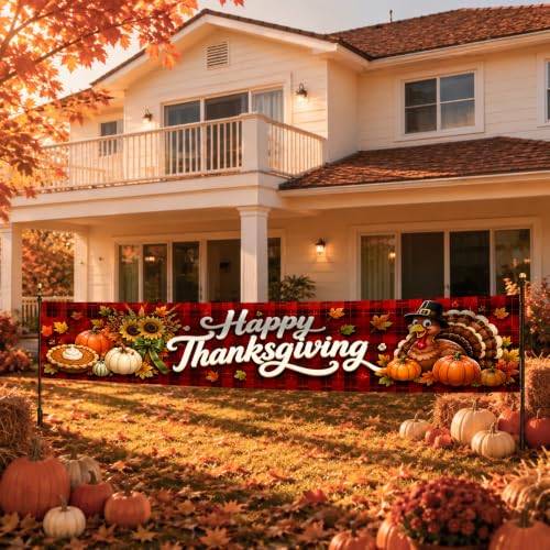 Image of Nuxovilar Happy Thanksgiving Banner,118.1 inchx19.68 inch Polyester