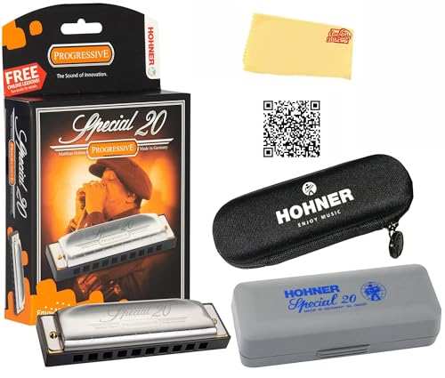 Hohner 560 Special 20 Harmonica Bundle with Carrying Case, Pouch, Instructional Book, and Austin Bazaar Polishing Cloth - Key of