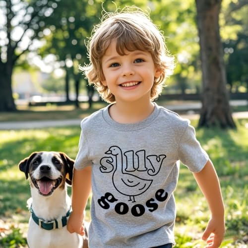 Image of Kids Short Sleeve Tees Toddler Crewneck T-Shirts Boys Girls Dino Raccoon Excavator Silly Goose Flower Girl Tops 2-7 Years