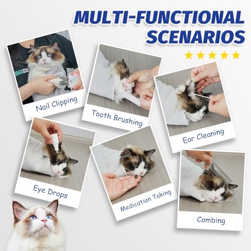 Image of Supet Cat Wrap for Cutting Nails, Self-Adhesive Cat Grooming Wrap, Anti-Scratch Cat Wrap for Grooming, Ideal for Medicine, Nail Clipping, Teeth Brushing, Ear Cleaning
