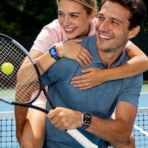 Odbeai Magnetic Sport Band Compatible with Apple Watch Ultra 3 2/Ultra Band for Men 49mm 46mm 45mm 44mm 42mm,Strong Magnet Outdoors Soft Silicone Strap for iWatch Series 11 10 9-1 SE,Black/Light Blue — view 6