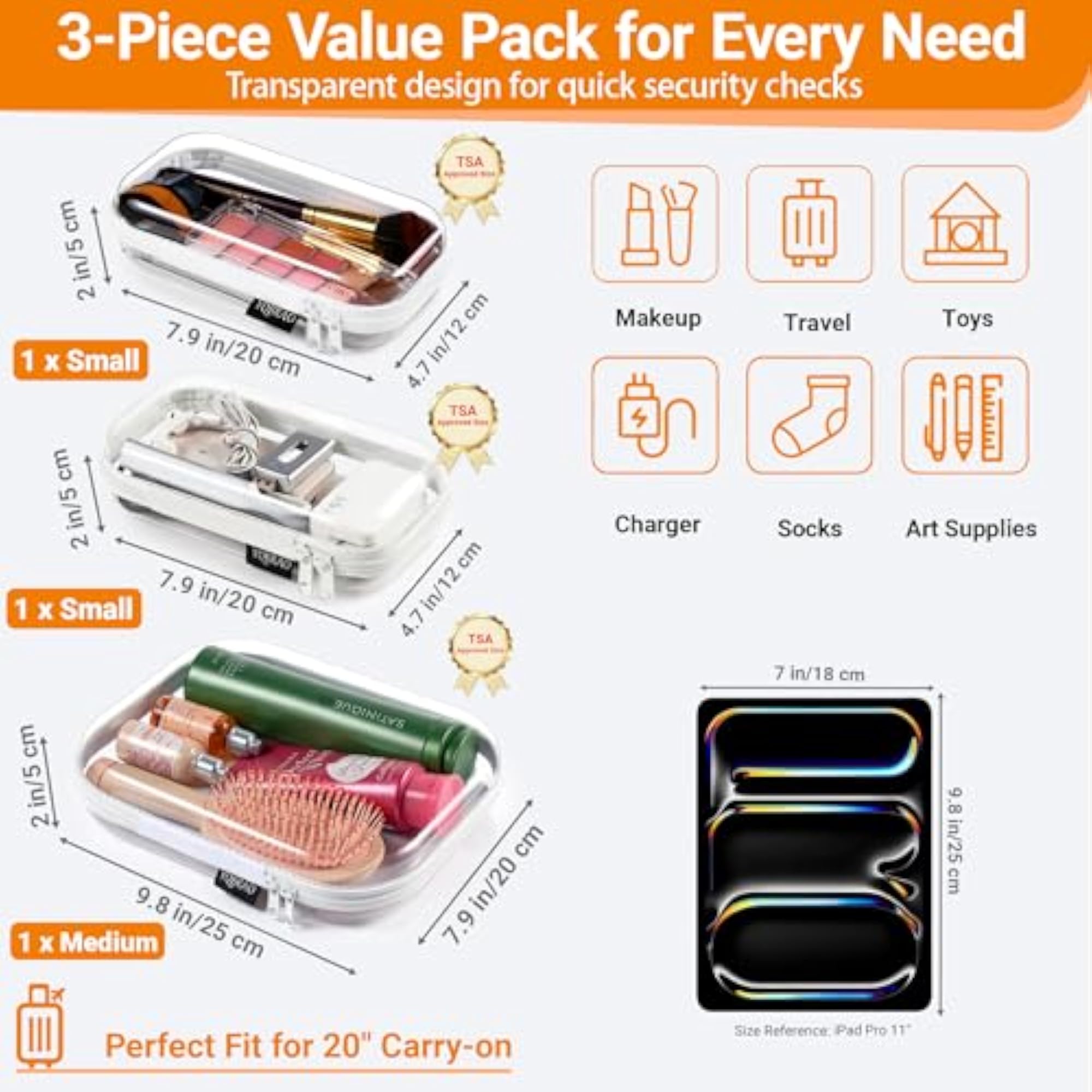 Clear Hard Shell Zipper Case, 6 Pack