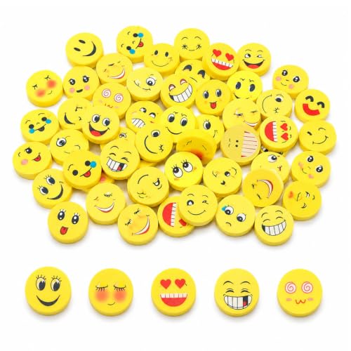 ZVKACT 50 Pièces Gomme Enfant,Gommes Drôles À Effacer, Emoji Caoutchoucs, Gommes Émoji Rigolote Enfant, Cadeaux Mignons Pour Anniversaire Fête Des Enfants Festival Nouvel An Noël