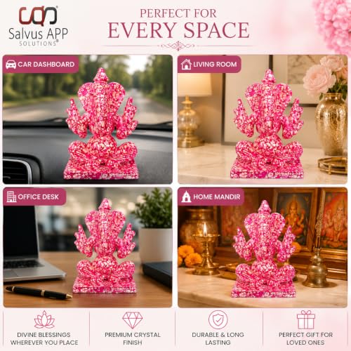 Image of Salvus App Solutions Pink Crystal Ganesh Idol for Car Dashboard & Home Decor | Double Side Face Lord Ganesha Murti | Decorative Dashboard Showpiece for Car, Office & Mandir (2-3 Inch)