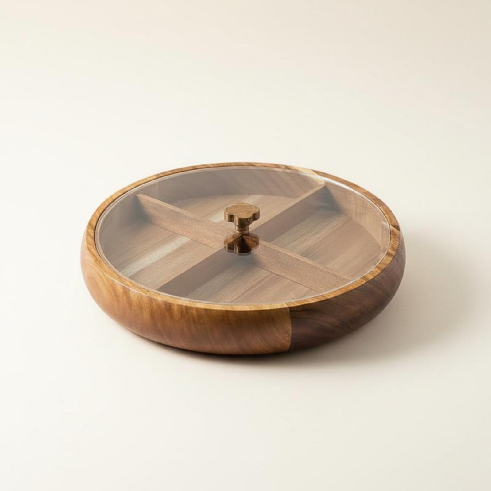 Fenteer Vassoio Rotondo Snack Vassoio degli Spuntini Vassoio con Scomparti Scatola Porta Dolci Vassoio con Coperchio in Legno di Acacia per E Caramelle Adatto, Grande, con Divisori