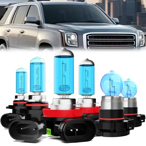 Image of Headlight Bulbs Compatible With GMC Yukon 2019, 9005 High Beam + H11 Low Beam + 5202 Fog Lights Halogen Light Bulb, Super Bright 6000K White, Plug and Play, Pack of 6