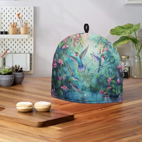 Image of Tea Pot Cozy Hummingbird Flowers Insulated Cup Sleeve Teapot Cover for Breakfast Teapot Kettle Warmer Dust Cover Home Decoration