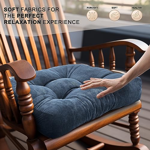 Image of Lokex Rocking Chair Cushion Only,Tufted Non-Slip Comfortable Rocking Chair Cushions Indoor with Ties,Striped Rocking Chair Pads (Indigo blue-S2064-16, 21x17 /17x17)