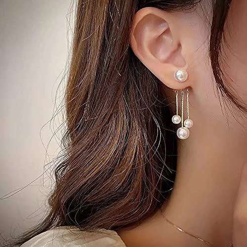 SAMOCO 9 Pairs Big Simulated Pearl Long Tassel Drop Earrings for Women Double Sided Front Back Pearl Earrings Cross Imitation Pearl Dangle Earrings4