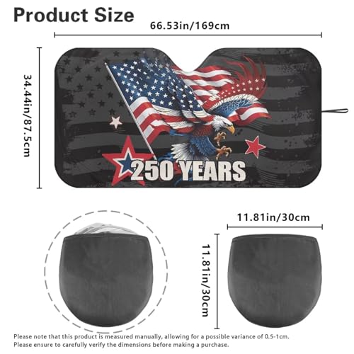Image of Car Windshield Sun Shade Sunshade Visor 250th Anniversary American Eagle Windshield Cover Auto Sun Heat and UV Rays Blocker, Universal Fit Most Cars Women Men, Easy to Install