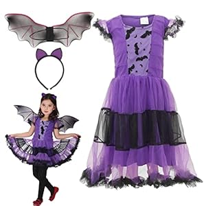 EOZY-Disfraz Halloween para Niñas 3 a 12 Años,Disfaces de Murciélago Vestido y Accesorios Chicas para Halloween Carnaval Fiesta Cosplay