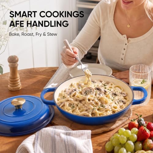 Image of Dutch Oven Enameled Cast Iron with Lid - Big Dual Handles - Oven Safe up to 500F - Classic Round Pot for Versatile Cooking (Blue, 7 QT)