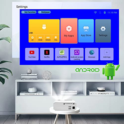 Image of TOPTRO Full HD Projector HQ9 Pro Android 9.0 Projector for Home 4K 10,000 Lumens WiFi Bluetooth Built in Apps Wireless Display, HDMI, USB, Remote for Entertainment or Education Home Cinema Projector