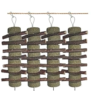 4Pcs Rabbits Bunny Treats Natural pple Sticks with Timothy Hay Grass Cake Aple Branches with Grass Biscuit Chew Toys Pets Treats for Chinchilla Guinea Pigs Hamster