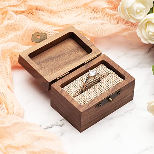 Cosiso Vintage Wooden Ring Gift Box Case For Engagement Proposal,Solid Wood Handmade Antique Ring Holder For Single Ring (Walnut Wood) #TOP3