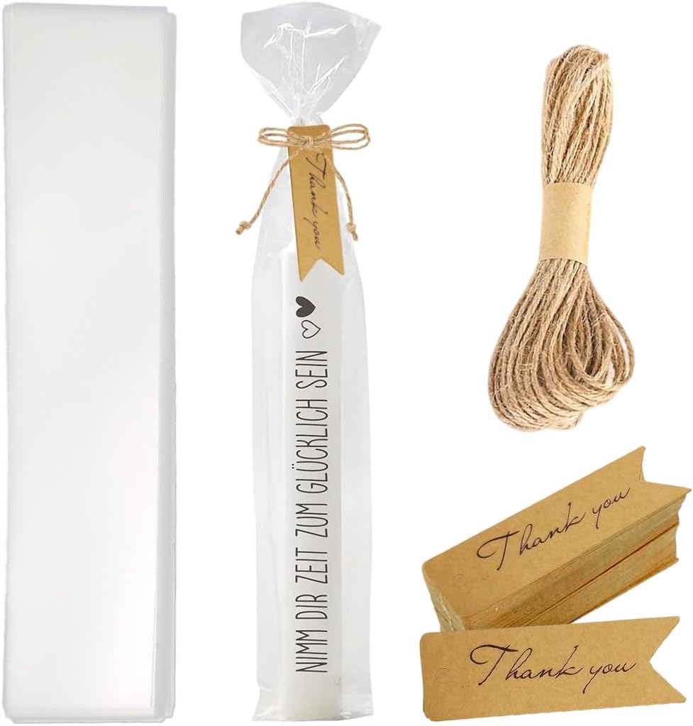 Kit Confezione Regale: 100 Sacchetti Cellophane Trasparenti + 120 Adesivi Con Scritta 'Grazie' – Per Bomboniere, Confetti, Piccoli Regali, Natale