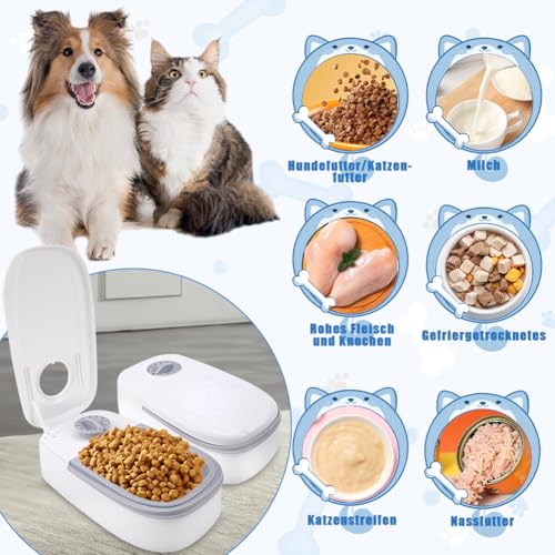 Tyafzzn Automatischer Futterspender für Katze, Futterautomat mit 48 Stunden-Timer für Trockenfutter oder Halbfeuchtes Futter, Automatic Feeder für Katzen und Kleine Hunde