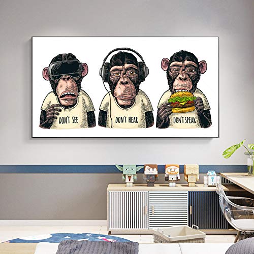 Leinwandbilder AFFE mit VR-Brille Essen Hamburg Wandbild Wandkunst Poster und Drucke Kinderzimmer Wohnkultur 60 x 150 cm (23,6"x 59,1")