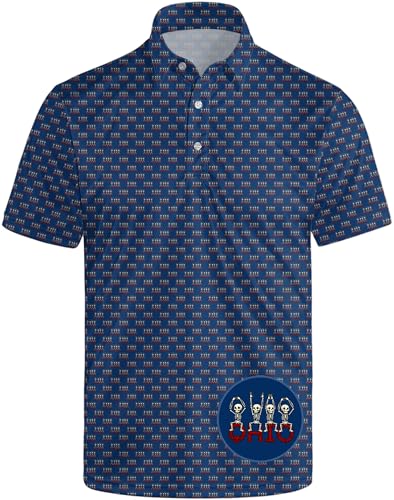 INZVKJLU Blue Ohio Skull State Golf Shirts for Men Polo Shirt Golf Polos Shirts Quick-Dry Skeleton Shirt Ohio Gifts