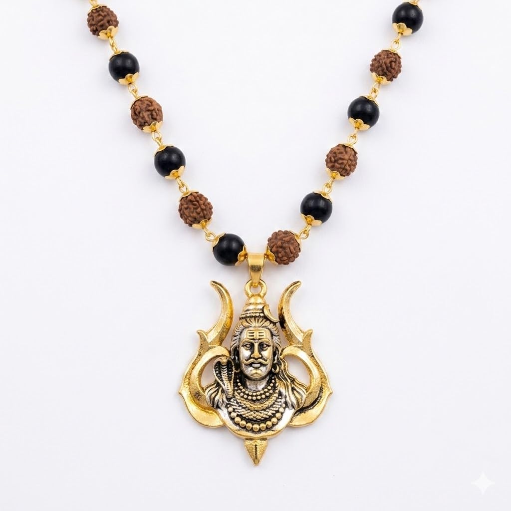 Shiv Trishul Rudraksha Karungali Mala Spiritual Rudraksha Beads Mala for Men & Women Lord Shiva Meditation Yoga Prayer Beads Natural Energy Protection Mala Religious Gift Jewelry - 1 Pack-image-9
