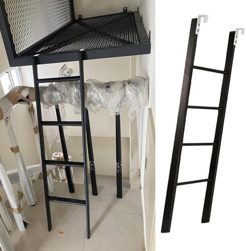 Black Metal Short Bunk Bed Ladder with Hooks - Space-Saving Safety Climbing Step for RV Dorm Home Loft - 130cm (50") Durable Design for Easy Access