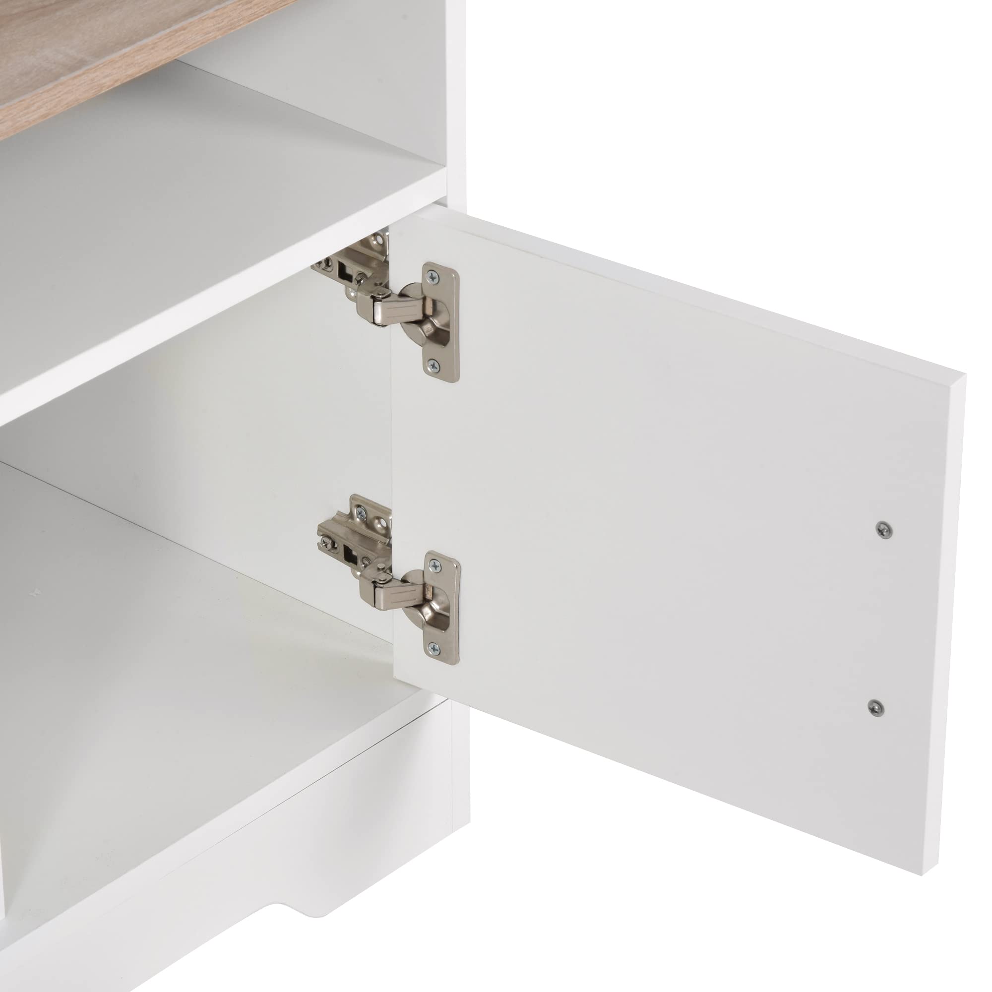 HOMCOM Meuble TV Banc TV en Bois Grand Espace de Rangement avec 2 Compartiments Ouverts 2 armoires à Porte Une Armoire Ouverte 105 x 40 x 52 cm Blanc