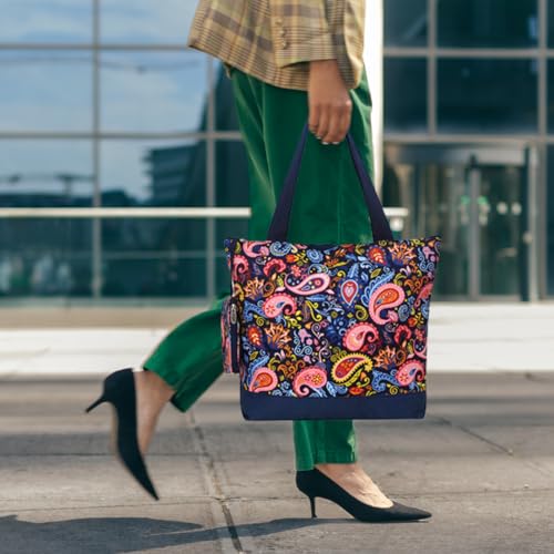 Image of NGIL Medium Top Zipper Closure Canvas Tote Bag with Attached Matching Coin Purse For Moms and Nurses