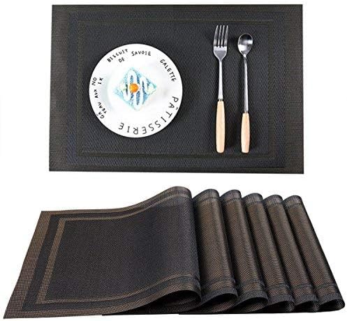 Azornic PVC Place Mats Set of 6, Heat-resistant Placemats Stain Resistant Anti-skid Washable Dining Table Mats, Gold
