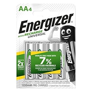 Energizer E301376000 NimH-accu oplaadbare Universal Mignon (1,2 Volt 1300 mAh, voorgeladen 4-pack) zilver, Recharge…