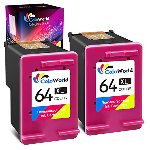 ColoWorld Remanufactured Ink Cartridge Replacement for HP 64XL 64 XL Work with Envy 5542 Photo 7855 7155 6255 7164 6222 6252 7134 7830 7864 7800 6230 6220 6234 7120 7858 Tango Smart Printer (2 Color )
