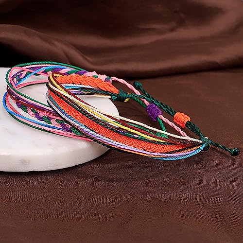 Yfstyle 10Pcs Summer Beach Surfer Wave Bracelets Adjustable Handmade Waterproof Braided String Layered Bracelet For Women Girls Boho Jewelry For Summer #TOP4