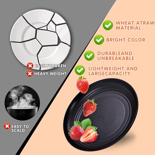 Rubtlamp Wheat Straw Dinnerware Sets, 16PCS Plastic Dinnerware Set for 4, Wheat Straw Plates and Bowls Sets, Unbreakable Dinnerware Plastic Microwave Safe Dishes Set for Kitchen&Camping - Image 4