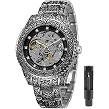 Tiong Mens Watch Carving Gold Black Automatic Mechanical Watch for Men Skeleton Luxury Engraving Golden Wrist Watch