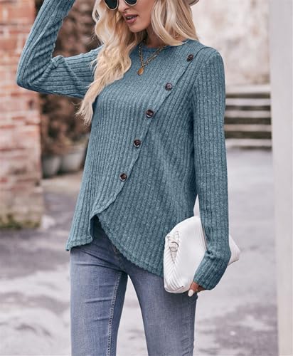 AELSON Women's Casual Fall Crewneck Tunic Tops Long Sleeve Dressy Solid Color Blouse Shirts4