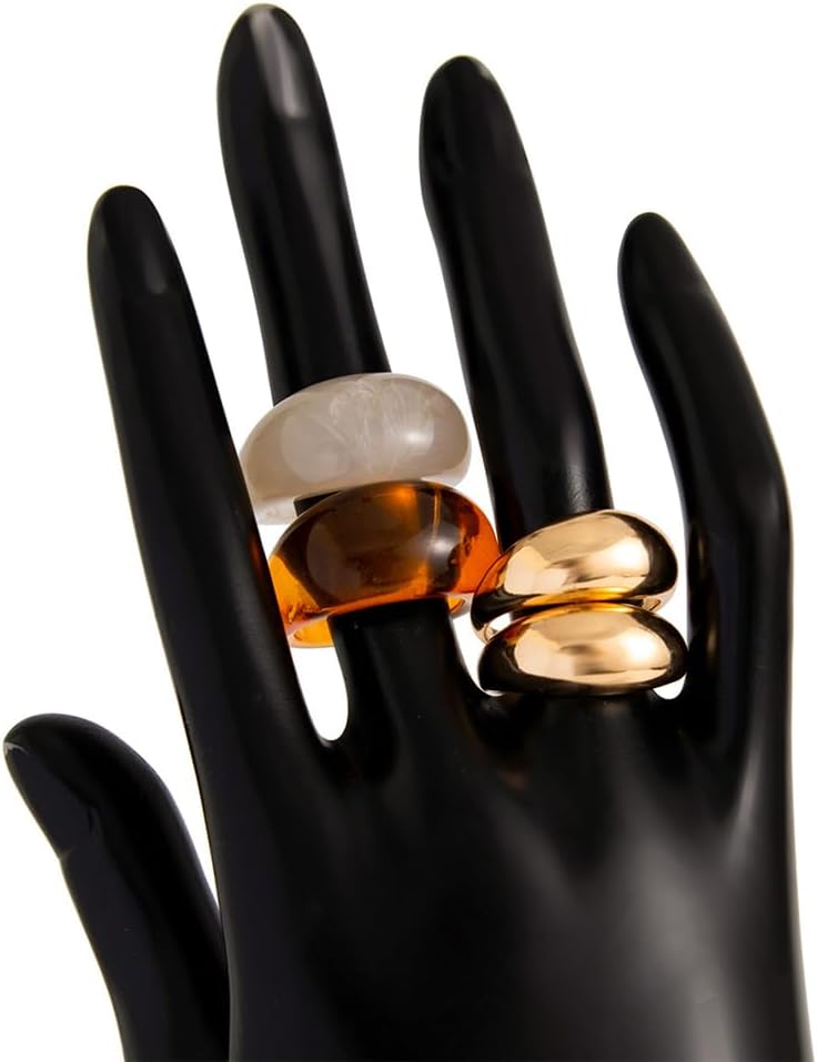 4Pcs Chunky Colorful Resin Stack Rings Set for Women Fashion Rainbow Acrylic Statement Ring Vintage Gold Plastic Knuckle Jewelry Stackable Accessories - Image 8