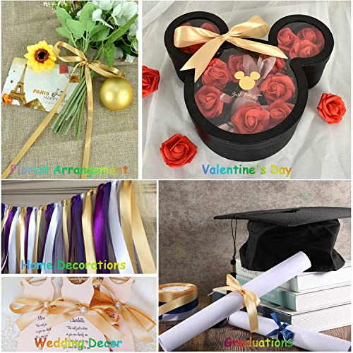 Gold Satin Ribbon 25mm x 23 Meters, Solid Color Fabric Present Ribbon for Crafting Gift Wrapping, Bows Making - Image 3