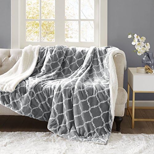 Microlight to Berber Throw Blankets - Dual Sided Super Soft Print Blanket for Bed and Couch - Wrinkle Resistant and Anti-fade (Grey, 127x152cm)