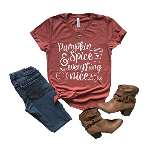 Pumpkin Spice and Everything Nice Fall Halloween Shirt for Women Cute Graphic Letter Print Casual Short Sleeve Tee Tops (As Show, L)