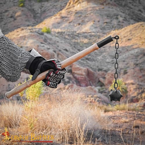 Late Medieval Flail Battle Armor Flail Ball and Chain Decorative Weapon Armor Costume Medieval Warrior Collectible Flail (Single Ball - Ash Wood)