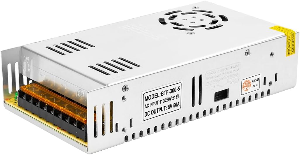 BTF-LIGHTING AC100-240V to DC5V50A Max250W Switching Power Supply Device Transformer Adapter Converter for LED Strip/String/LED Matrix,CCTV Camera,Security System,Radio,Cats