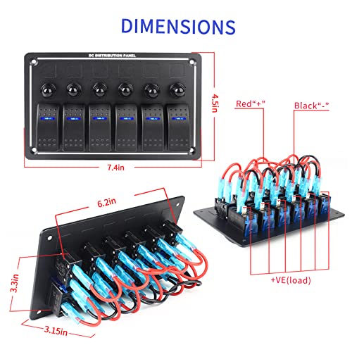 6 Gang Rocker Switch Toggle Panel, 12/24V Manual Rocker Switch Panel With Eva Shock Absorption, Led Indicator And Ip65 Waterproof Function For Rv And Yacht #TOP1