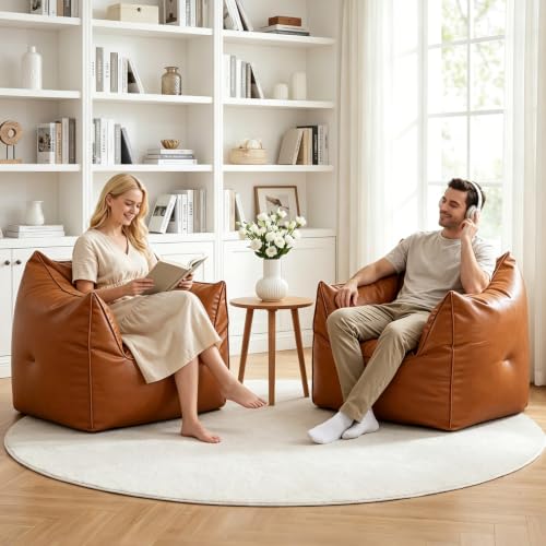 Modern Faux Leather Bean Bag Chair Cover (No Filler), Ergonomic Lazy Sofa Slipcover for Apartment and Rental Living, Premium Replacement Shell for Ultimate Home Comfort (Brown) - Image 7