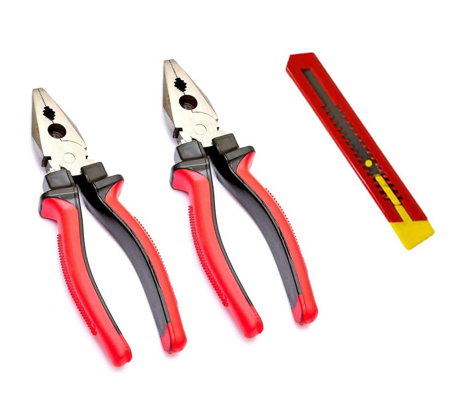 Red Champion Heavy Duty Sturdy Steel Diagonal Combination cutting Plier 8-inch (Red ) color will be as per stock available (Length 8 inch) Diagonal Plier (Length 8 inc) With Polo 09MM Snap-Off Cutter For Art Work & Office Use -Made Of Plastic For Longer Use And Durability - Rust Resistant 18 Mm Blade.