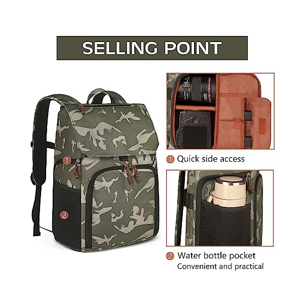 BOLOSTA Camera Backpack Bag Professional DSLR SLR Camouflage Camera Backpack for Photographers Waterproof Large Capacity Camera Case with Fit 15.6" Laptop Compartment & Tripod Holder