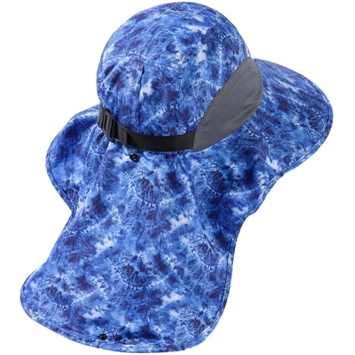 Image of BASSDASH UPF 50+ Unisex Water Resistant Wide Brim Sun Hat with Large Neck Flap Ponytail Fishing Hat for Men Women