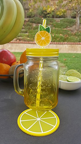 Top Mason Jar | 4 Pcs 15 Oz Gorgeous Old Fashioned Drinking Mug Jar Set With Glass Handle Colorful Stainless Steel Twist Lid Reusable Striped Straw And Cleaning Brush #TOP1