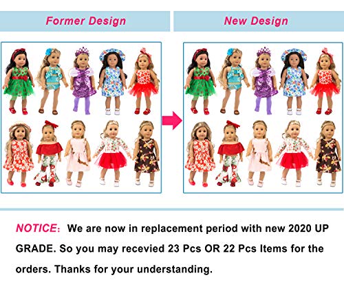 ZITA ELEMENT 22 Pcs Girl Doll Clothes Dress for American 18 Inch Doll Clothes and Accessories - Including 10 Complete Set of Clothing Outfits with Hair Bands, Hair Clips, Crown, Cap and Straw Hat